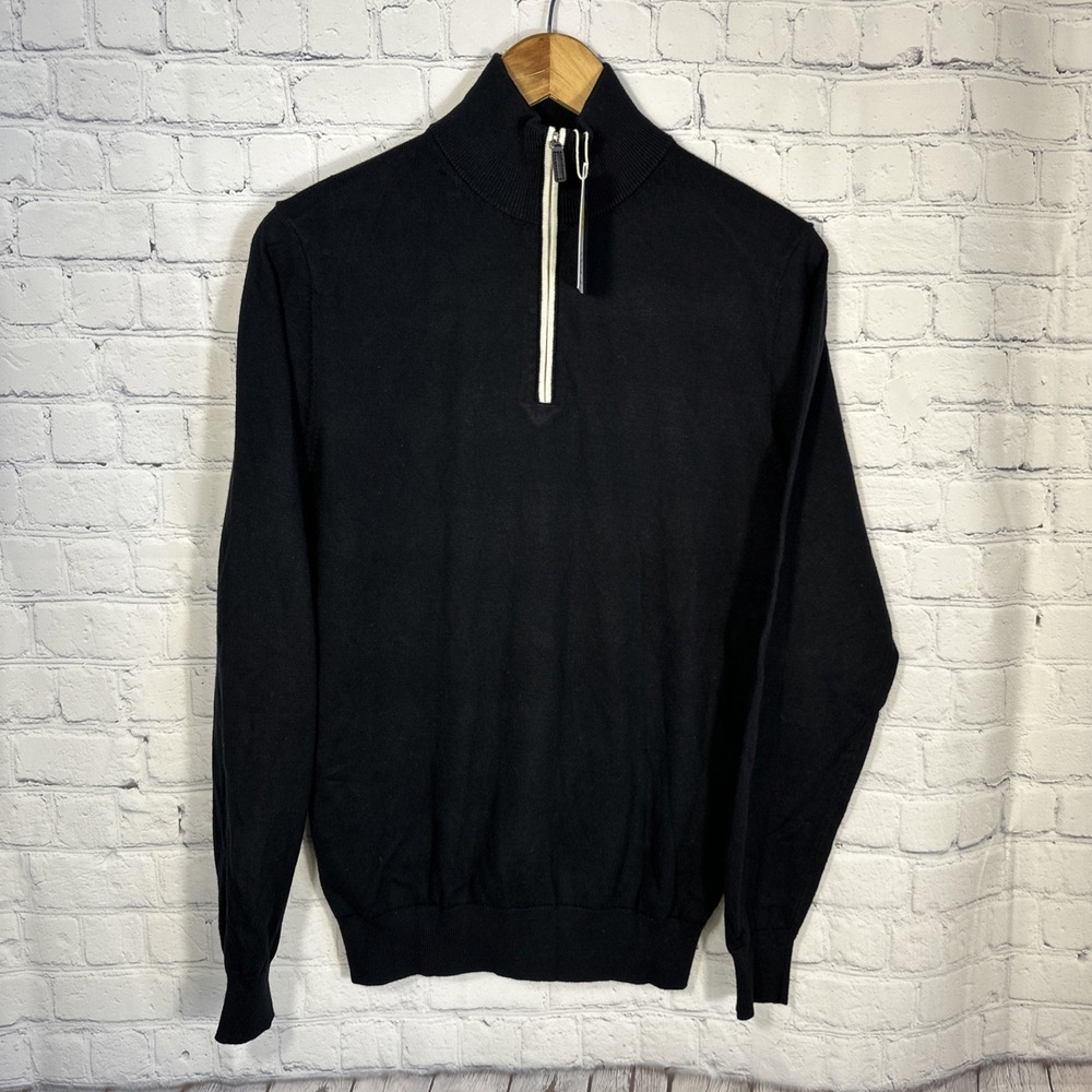 NEW Collars & Co Quarter 1/4 Zip Sweater Small Black Cashmere Cotton Long Sleeve